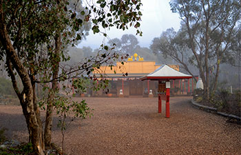 Atisha Centre gompa - misty day